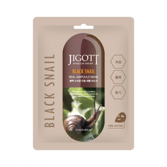 Тканевая маска для лица JIGOTT МУЦИН УЛИТКИ BLACK SNAIL Real Ampoule Mask, 1 шт